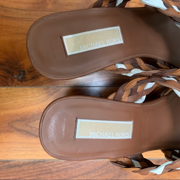 Michael Kors Woven Leather Citrine Platform Slides Chunky Heels 70s Retro 8 - Picture 8 of 12